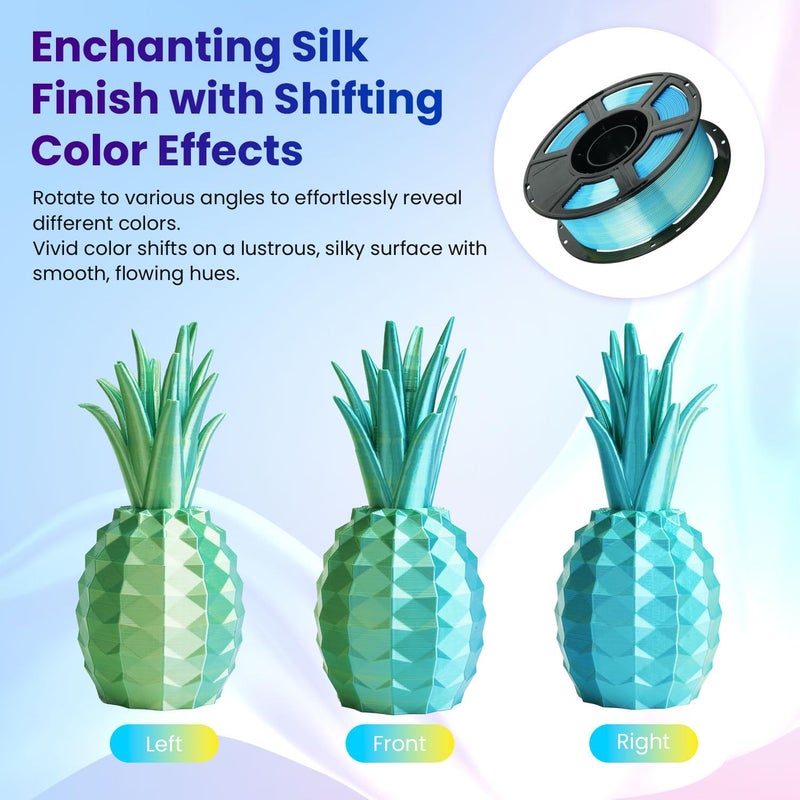 FLASHFORGE Silk Bi-Color PLA Filament 1.75mm, Coextrusion Yellow Blue Dual Color Multicolor 3D Printer Filament, Enchanting Silk Finish with 360° Multicolor Shifting Color Effect - Image 3